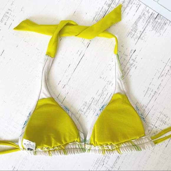 [SOLD] ☽ Hurley Bikini Top Plaid White Blue Green Halter Women's Size Small - Picture 2 of 3